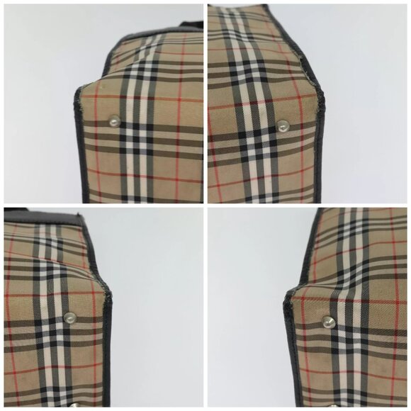 BURBERRY Nova Check Hand Bag Nylon Beige Black Silver Auth - Picture 15 of 16